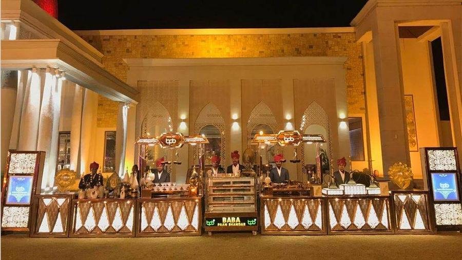 Rose Gold paan counter setup at a wedding venue