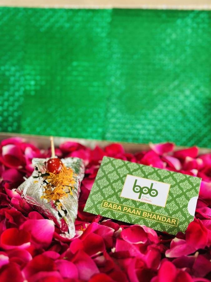 Silver leaf paan with Baba Paan Bhandar card